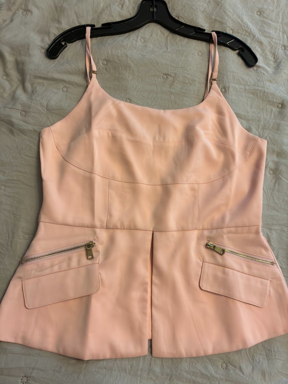 Women’s Pink Sleeveless Peplum Top with Gold Zippers